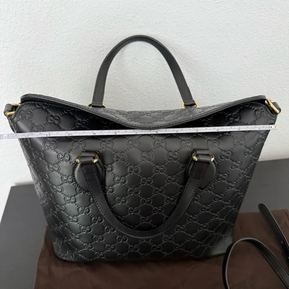 GUCCI Signature Guccissima GG Fold Over Leather Tote Bag HandBag Crossbody Strap